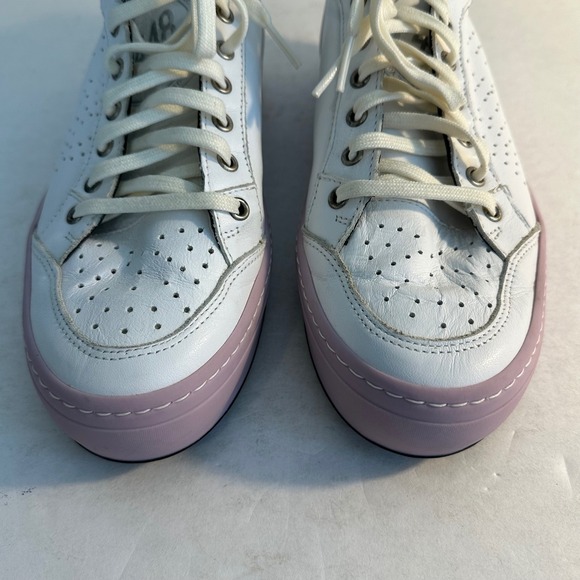 P448 Love Platform Italian Leather High Top Sneakers Side Zip Size 39 White Pink - Picture 4 of 11
